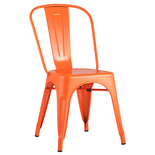 Tolix style orange metal stackable cafe chair