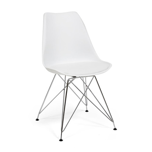 White plastic chair with faux leather cushion