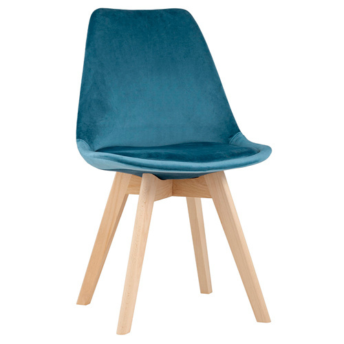Turquoise velvet cafe chair with wood legs