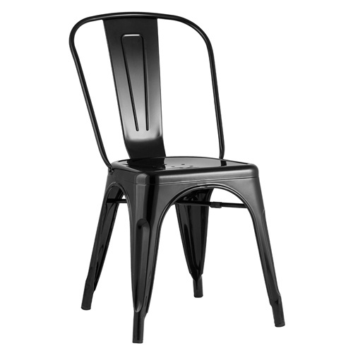Black metal stackable dining chair