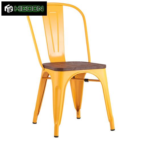 Yellow Metal Cafe Chair With Elm Wood Board