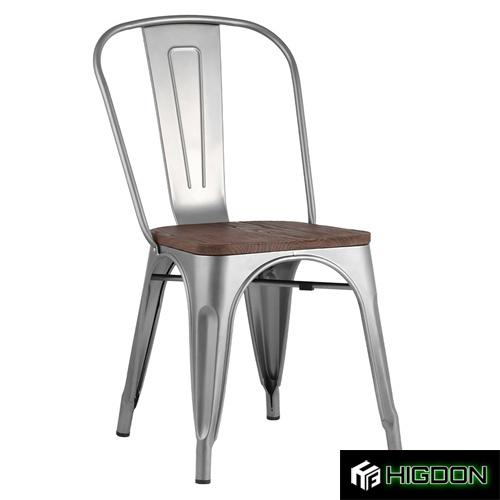 Sliver metal cafe chair with wood board