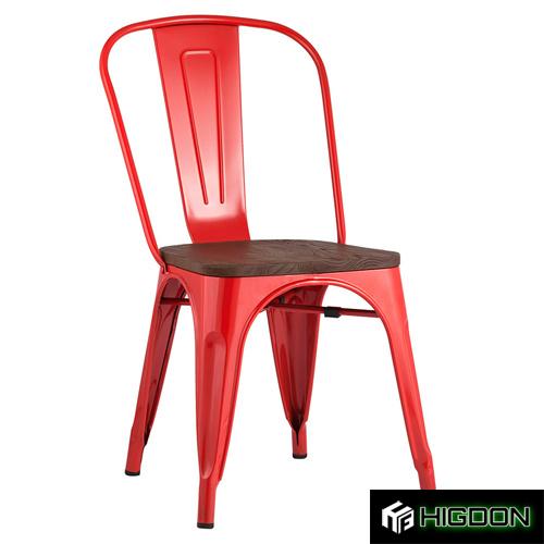 Red Metal Cafe Chair With Wood Board