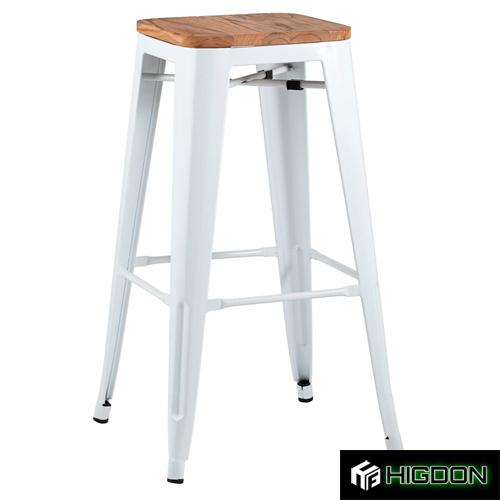 Backless White Metal Bar Stool With Wood Board