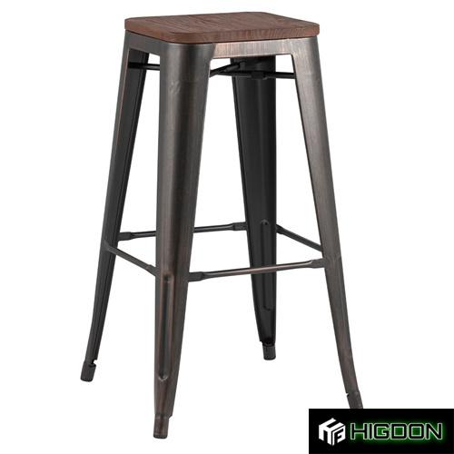 Backless Bronzed gold Metal Bar Stool With Wood Board