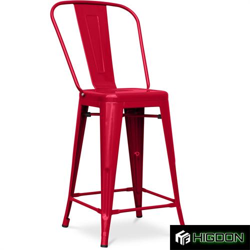 High back red metal bar stool