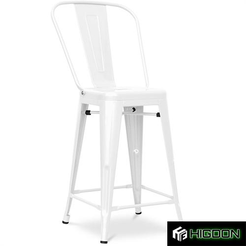 High back white metal bar stool