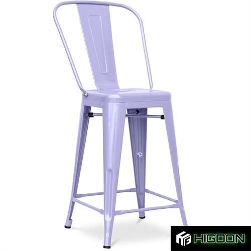 High back light purple metal bar stool