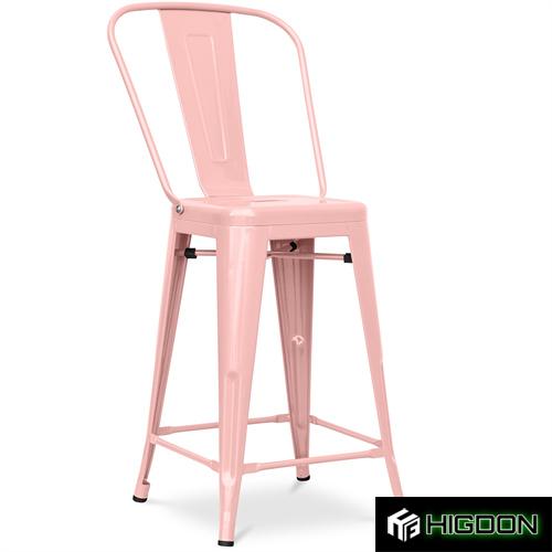High back light pink metal bar stool
