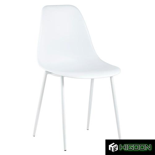 White plastic dining chair with metal feet