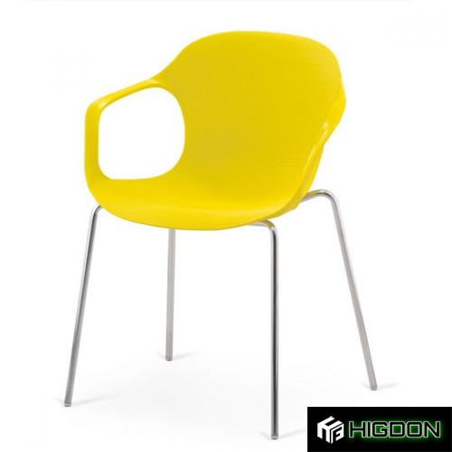 Yellow PP Material Armchair with Chromed Metal Feet