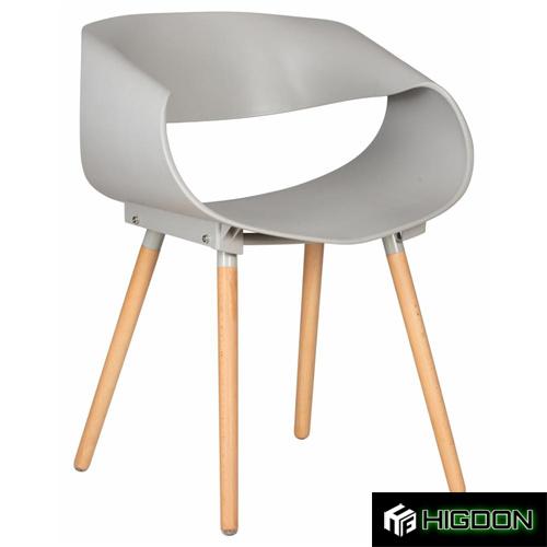 Grey Plastic Armchair With Wood Legs