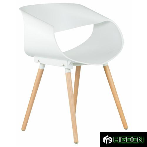 White PP Material Armchair with Wood Feet