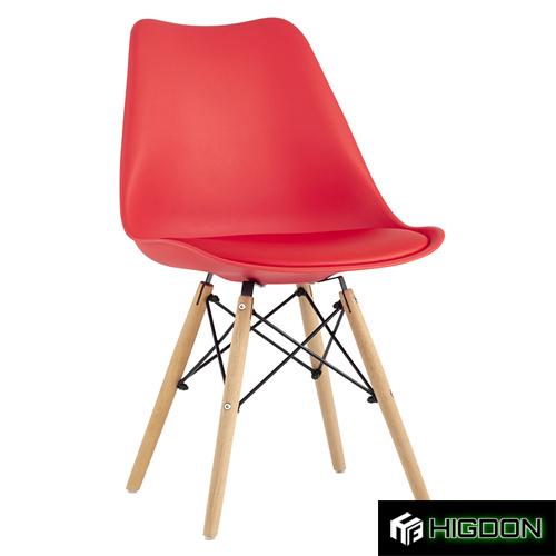 Red Dining Chair with Faux Leather Cushion and Eiffel Wood Legs