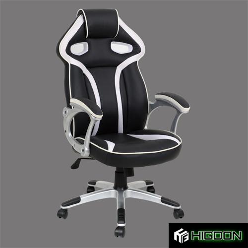 Black and White Faux Leather Gaming Chair