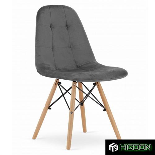 Dark Grey Velvet Dining Chair with Eiffel Wood Legs