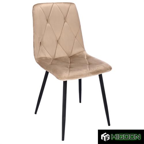 Beige Velvet Dining Chair with Metal Feet