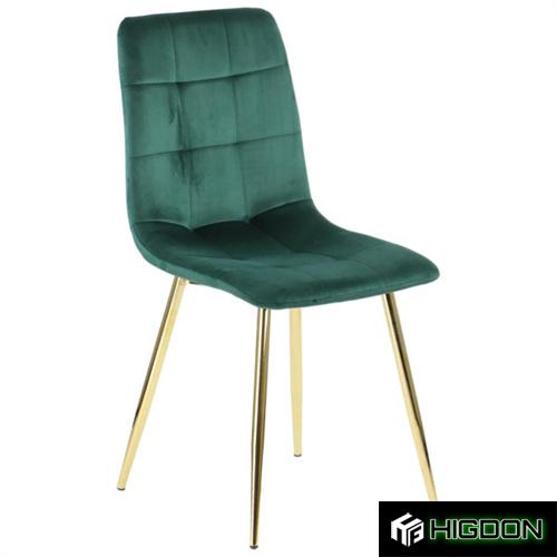 Armless Velvet Dining Chair with Golden Metal Legs