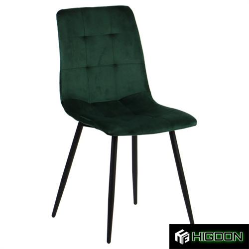 Dark Green Velvet Dining Chair with Black Metal Legs