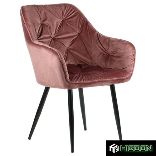 Pink Tufted Velvet Dining Armchair with Metal Legs