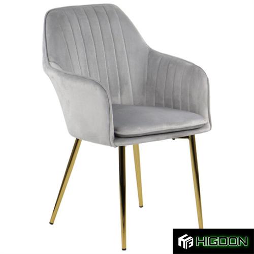 Luxurious Light Grey Velvet Dining Armchair with Golden Metal Legs