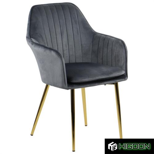 Dark Grey Velvet Dining Armchair with Golden Metal Legs