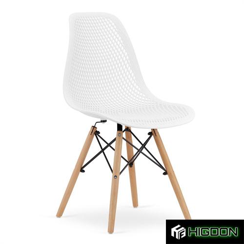 White Hollow Out Plastic Chair with Eiffel Wood Legs