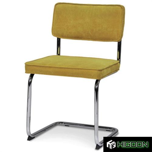 Yellow Fabric Dining Chair with Chromed Metal Legs 