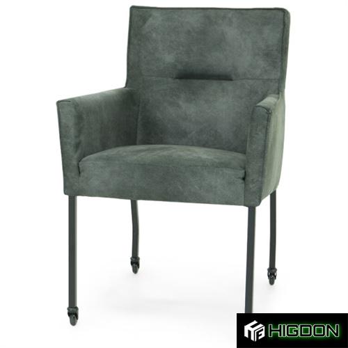 Dark grey armrest dining chair on wheels