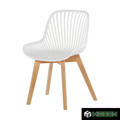 White PP Dining Chair with Wood Feet