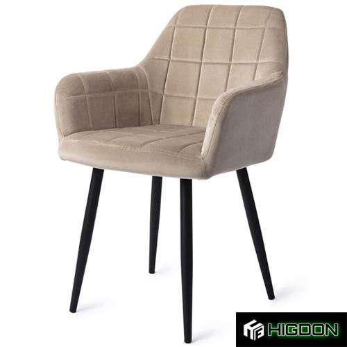 Beige velvet armchair with metal feet