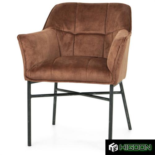 Dark Brown Velvet Armchair with Metal Legs