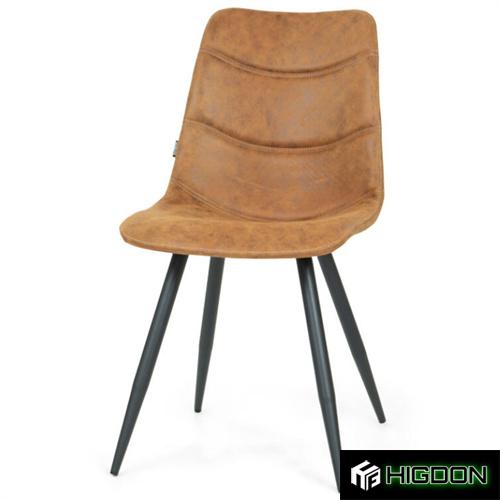 Industrial Style Brown Fabric Dining Chair with Metal Feet