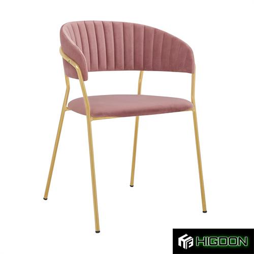 Luxurious Pink Velvet Armchair with Golden Metal Feet