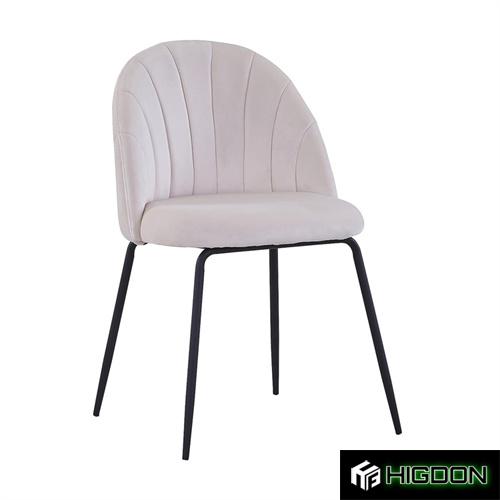 Beige Velvet Dining Chair with Black Metal Feet