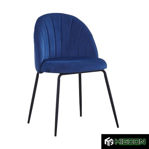 Navy blue velvet dining chair with black metal feet