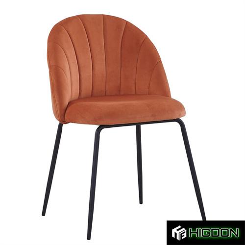 Orange Velvet Dining Chair with Black Metal Feet