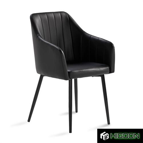 Black faux leather dining armchair with metal feet