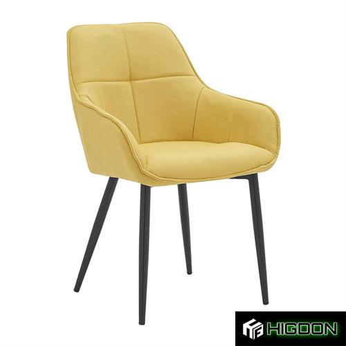 Yellow Fabric Dining Armchair with a Metal Base