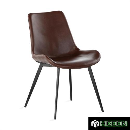 Dark Brown Faux Leather Dining Chair with Metal Feet