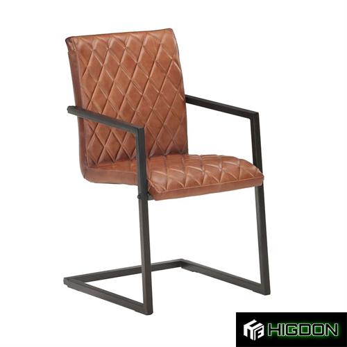 Brown Faux Leather Dining Chair with Metal Ends