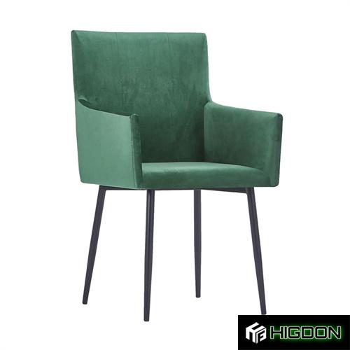 Green Velvet Dining Armchair with Metal Feet 