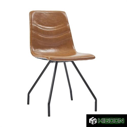 Brown Faux Leather Dining Chair with Metal Feet