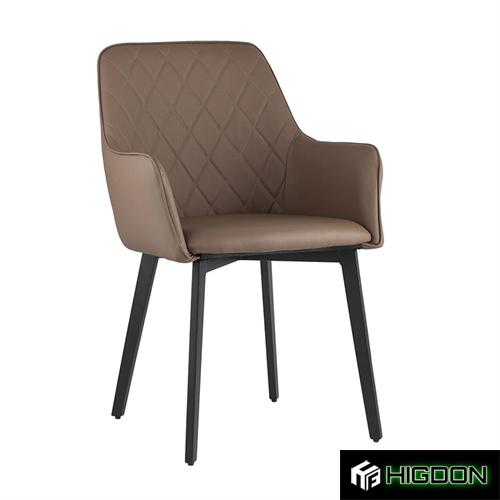 Brown faux leather dining chair with armrest