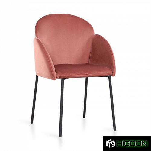 Stylish pink velvet dining chair with armrest