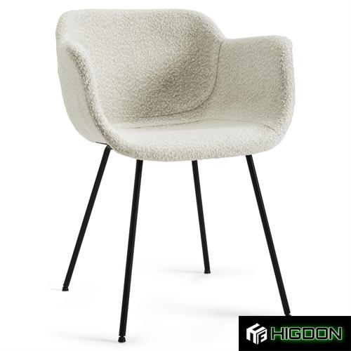 Luxurious beige boucle fabric dining armchair