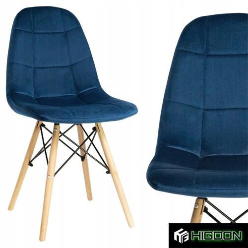 Luxurious navy blue velvet dining chair with Eiffel wood feet