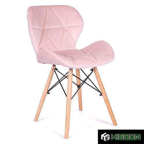 Pink velvet dining cafe chair with eiffel wood legs