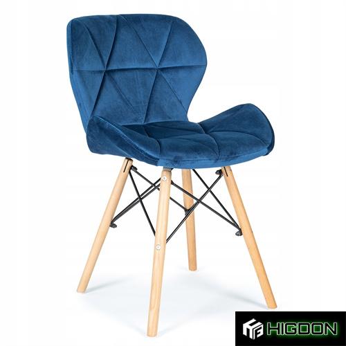 Navy blue velvet cafe chair with eiffel wood legs