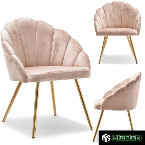 Light Pink Upholstered Dining Armchair with Golden Metal Feet